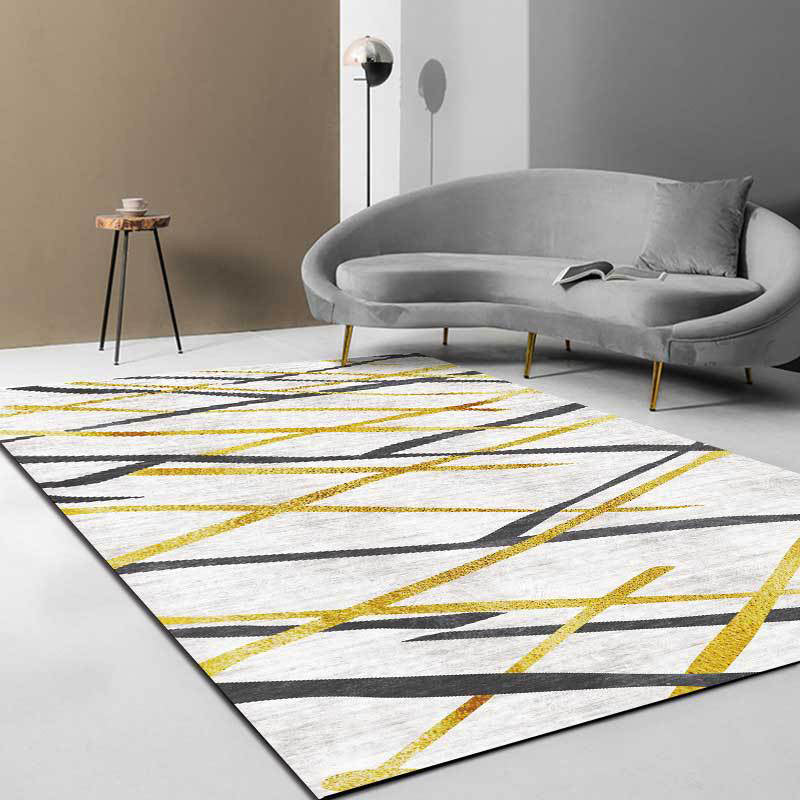 BowLift | Novelty Living Room Carpet in White Geometric Lines Pattern Carpet Polyester Pet-Friendly Stain Resistant Washable Carpet