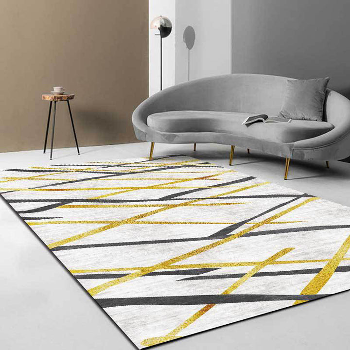 BowLift | Novelty Living Room Carpet in White Geometric Lines Pattern Carpet Polyester Pet-Friendly Stain Resistant Washable Carpet