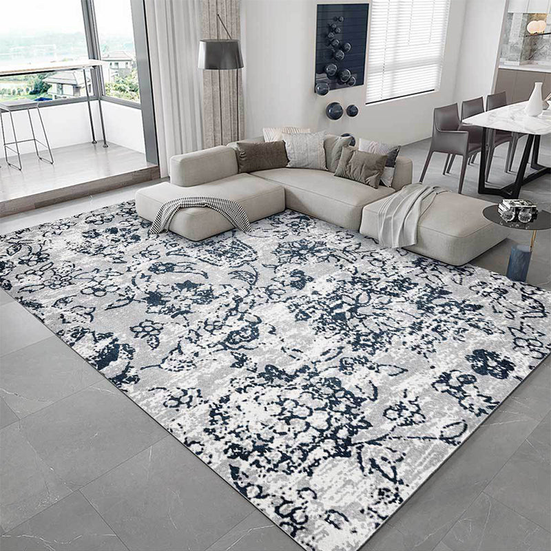 BowLift | Gray Shabby Chic Rug Polyester Floral Pattern Rug Machine Washable Non-Slip Backing Rug for the Living Room