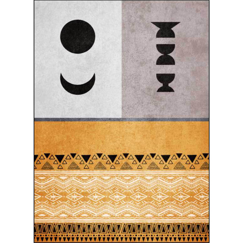 BowLift | Funky Tribal Print Carpet Yellow Vintage Carpet Polyester Machine Washable Anti-Slip Rug for Bedroom