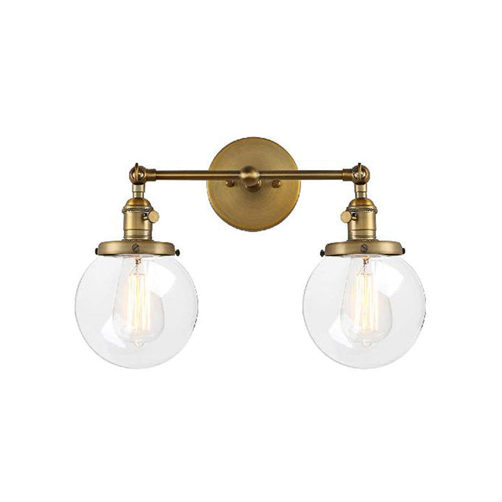 BowLift | Round Living Room Wall Light Industrial Clear Glass 2-Lamp Black/Brass Wall Lamp for the Office