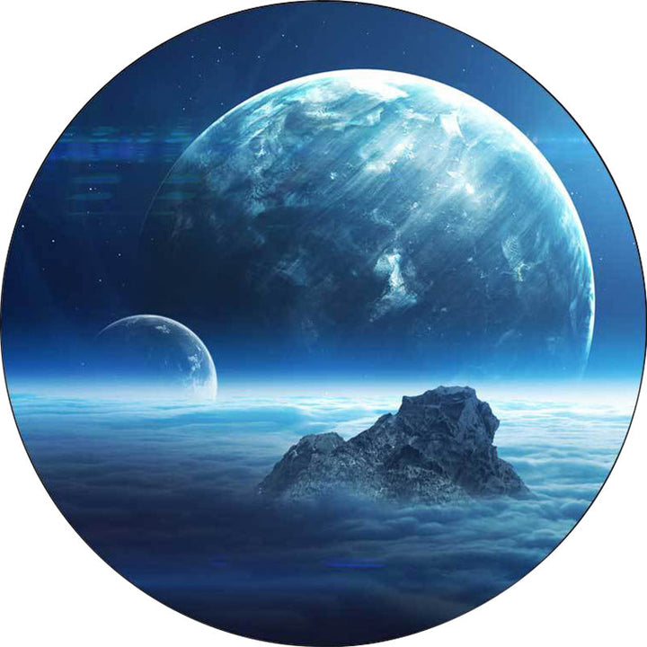 Contemporary modern rug in blue space planet pattern rug polyester pet-friendly rug for home decor | Bowlift