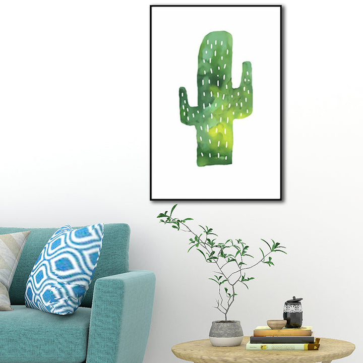 BowLift | Tropical cactus painting art print living room canvas in green on white, texture