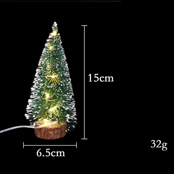 Miniature Christmas tree made of pine needles with lighting