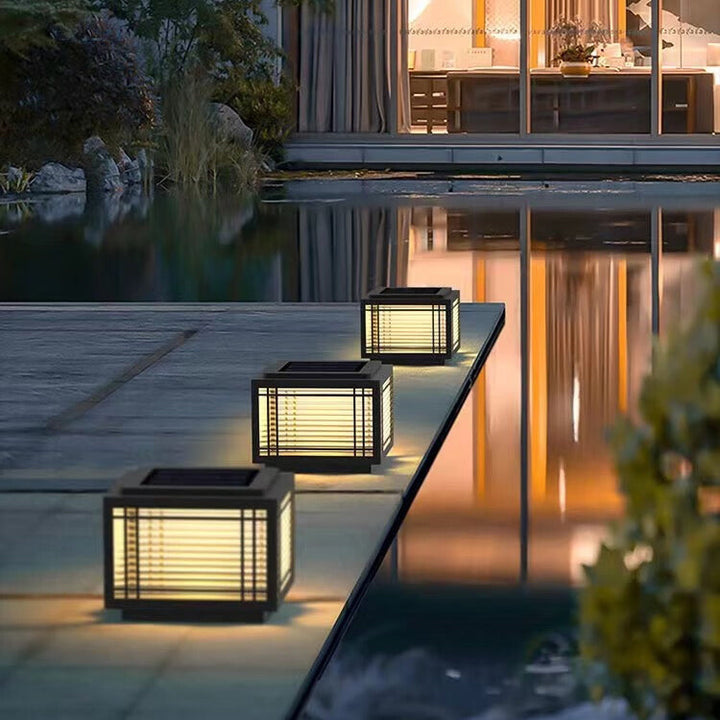Traditional Chinese Square Aluminum Glass 1-Light Post Head Light For Garden | Bowlift
