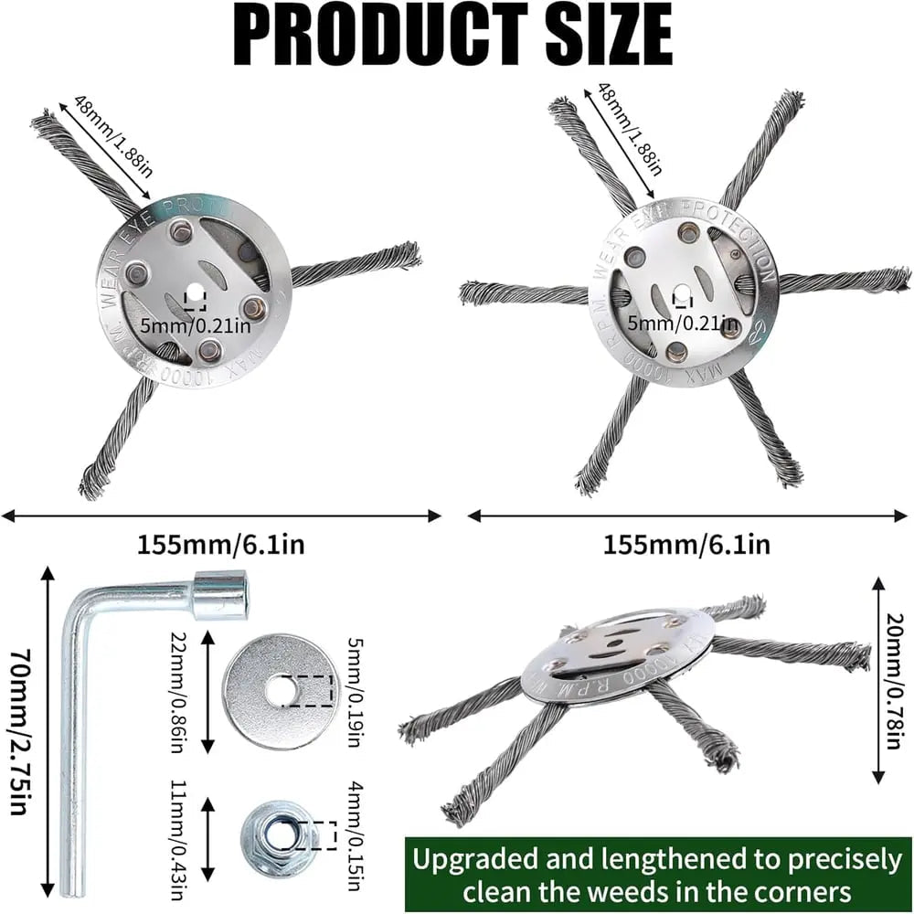 BowLift | 15 cm steel brush trimmer head – Safe for concrete & stone surfaces suitable