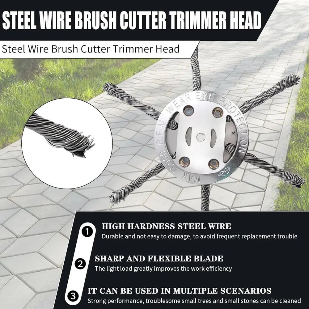 BowLift | 15 cm steel brush trimmer head – Safe for concrete & stone surfaces suitable