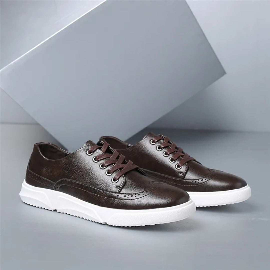 Leather Brogue Sneakers with Rubber Sole