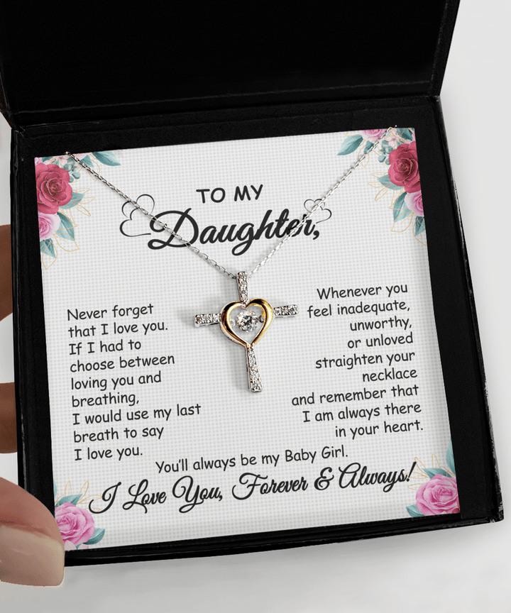 BowLift | Daughter Necklace Gift | Cross Pendant with Cubic Zirconia | Silver-Plated | 16–18" Chain