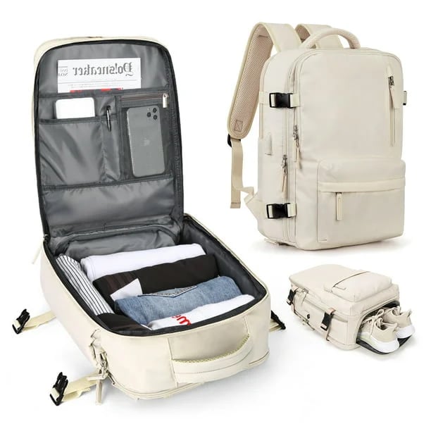 BowLift | Travelliva Women's Travel Backpack 35 L | Waterproof & with USB Port | Anti-theft & Shoe Compartment | For Hiking, Daily Use & Travel