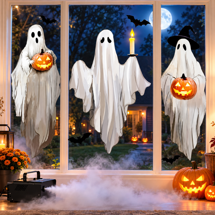 Extra Large Removable Halloween Ghost Wall Sticker Kit with Bats Pumpkin Lanterns Bowlift
