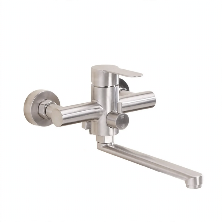 Wall-mounted mixing faucet with swivel outlet
