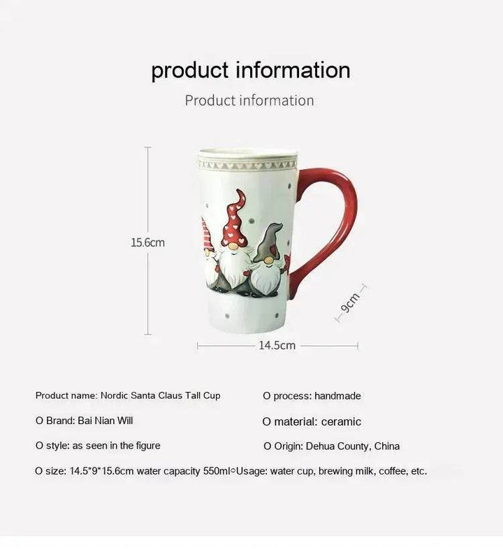 BowLift | Christmas Large Capacity Nordic Christmas Tall Hat Ceramic Relief Mug Cup