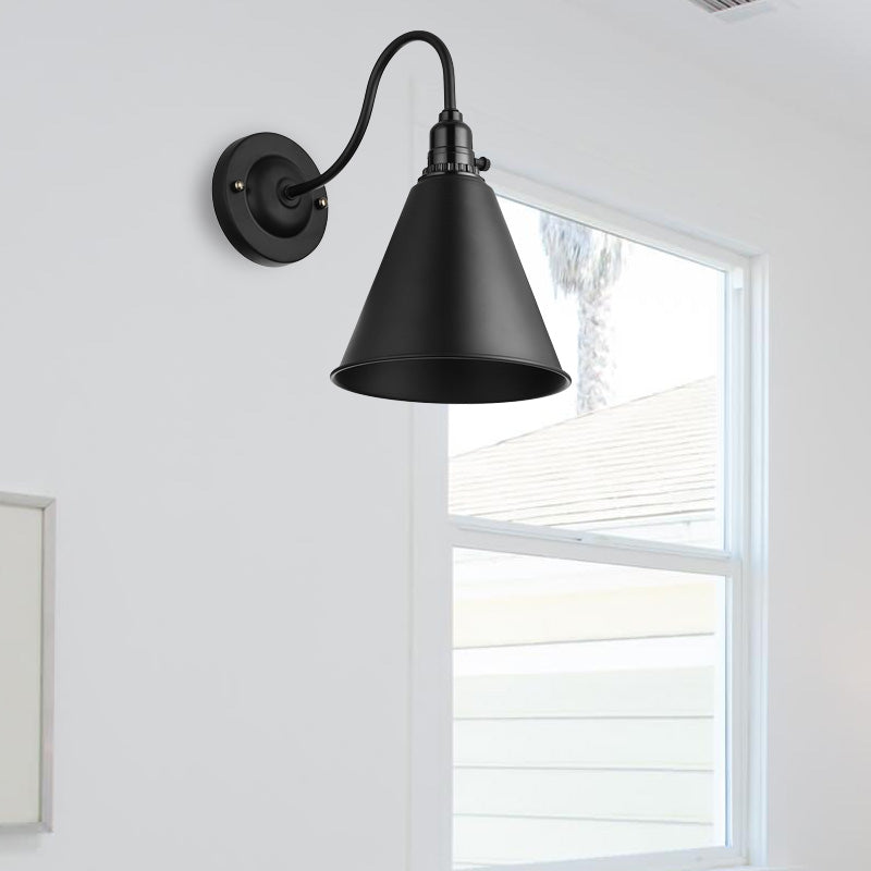 BowLift | 1 head gooseneck wall light with conical shade industrial black metal wall lamp for the dining room