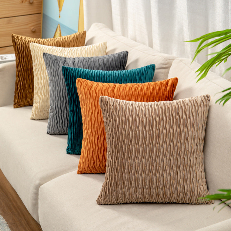Velvet Ruched Square Throw Pillow Cushion Bowlift
