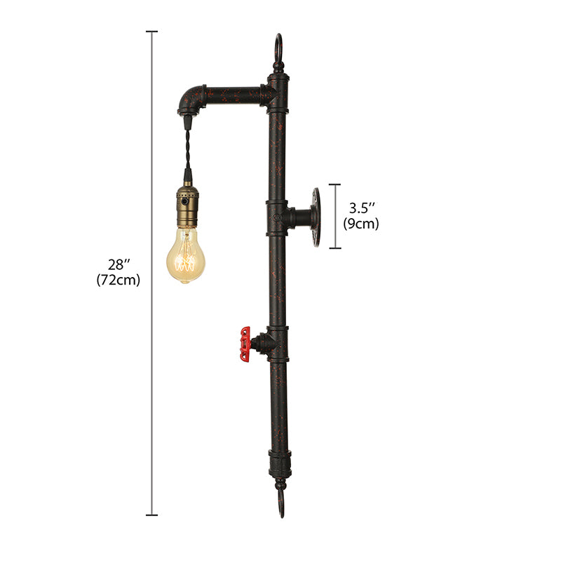 BowLift | Dark Rust Pipe Wall Light with Valve Vintage Stylish Metal 1 Light Living Room Wall Lamp
