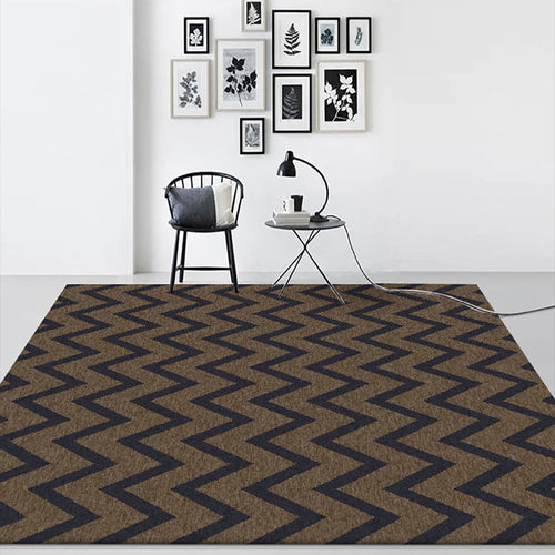 Stylish swirl stripe pattern rug brown and black Nordic rug polyester washable non-slip backing rug for the living room | Bowlift