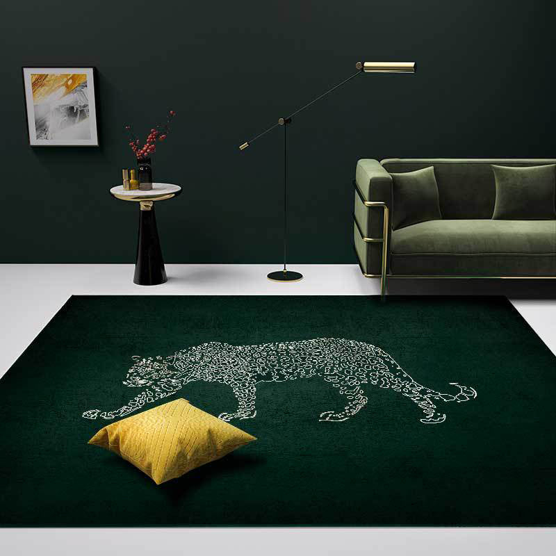 Dark green casual rug polyester leopard pattern rug washable non-slip backing rug for the living room | Bowlift