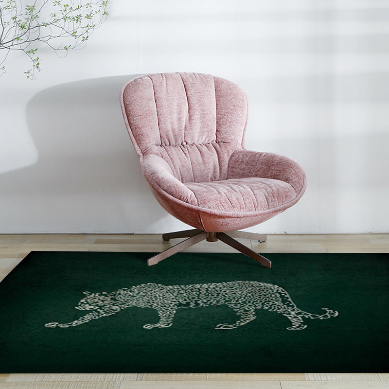 Dark green casual rug polyester leopard pattern rug washable non-slip backing rug for the living room | Bowlift
