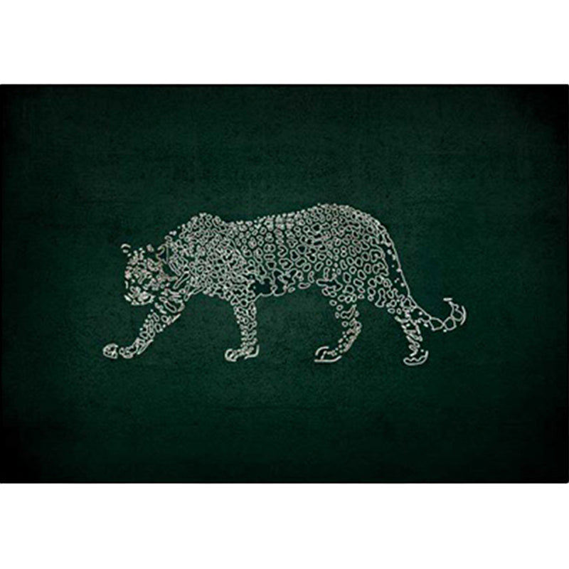 Dark green casual rug polyester leopard pattern rug washable non-slip backing rug for the living room | Bowlift