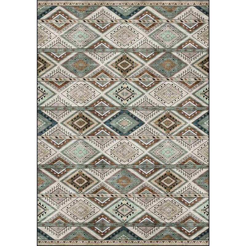BowLift | Persian Azulejos Print Rug Green Polyester Rug Machine Washable Non-Slip Rug for Living Room