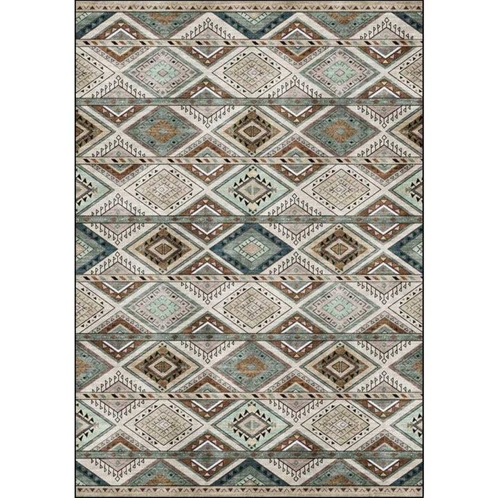 BowLift | Persian Azulejos Print Rug Green Polyester Rug Machine Washable Non-Slip Rug for Living Room