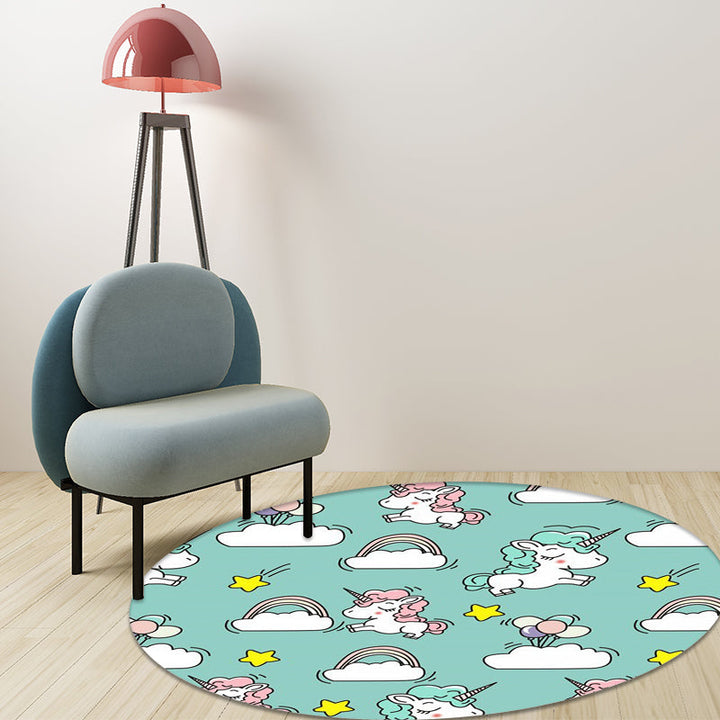 BowLift | Pink and Blue Kids Mat Polyester Unicorn and Rainbow Print Mat Washable Non-slip Back Carpet for Children's Room