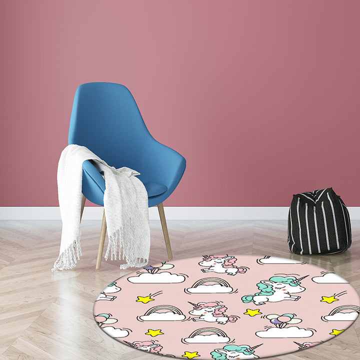 BowLift | Pink and Blue Kids Mat Polyester Unicorn and Rainbow Print Mat Washable Non-slip Back Carpet for Children's Room