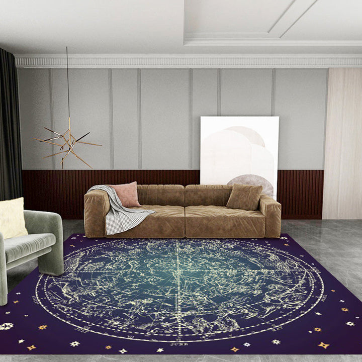 Purple Bedroom Rug Modern Space Constellation Pattern Area Rug Polyester Non-Slip Stain Resistant Rug | Bowlift