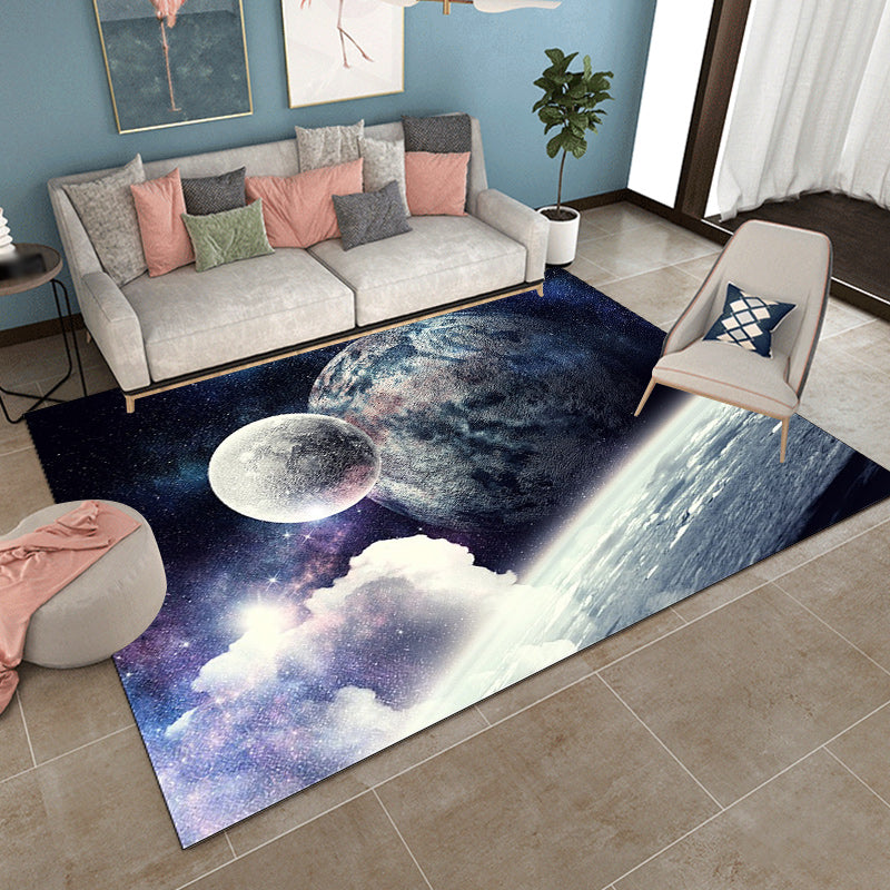 Blue and Purple Bedroom Rug Modern Space Planet Pattern Rug Polyester Washable Rug | Bowlift