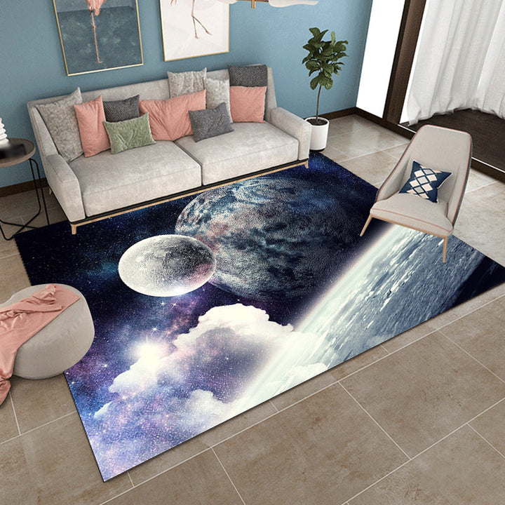 Blue and Purple Bedroom Rug Modern Space Planet Pattern Rug Polyester Washable Rug | Bowlift