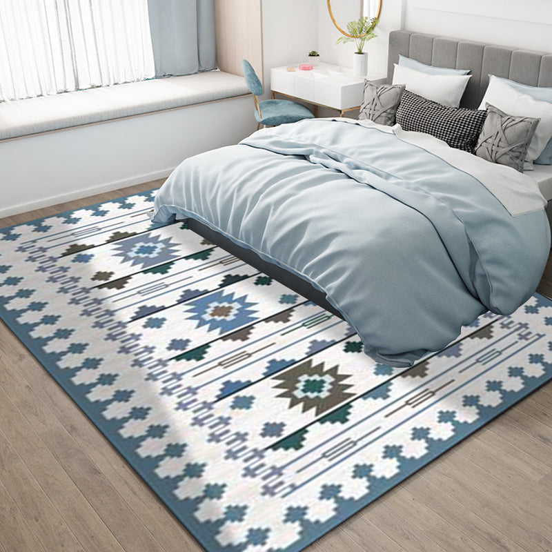 BowLift | Southwest geometric printed carpet blue and brown polyester rug machine washable non-slip doormat for living room