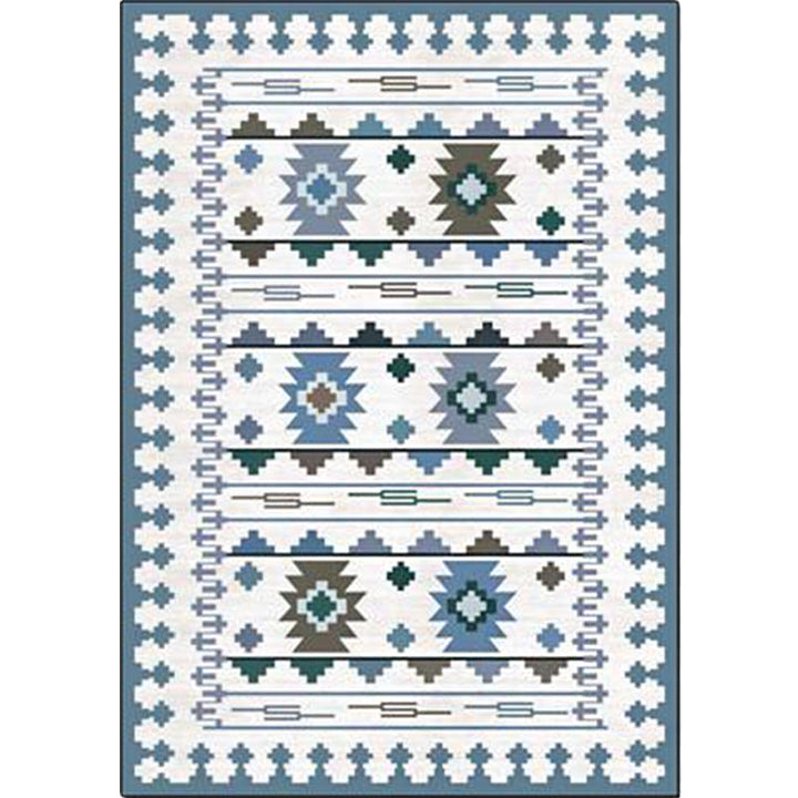 BowLift | Southwest geometric printed carpet blue and brown polyester rug machine washable non-slip doormat for living room