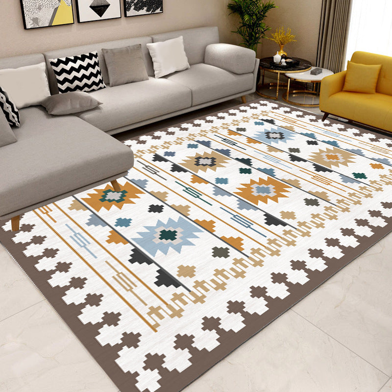 BowLift | Southwest geometric printed carpet blue and brown polyester rug machine washable non-slip doormat for living room