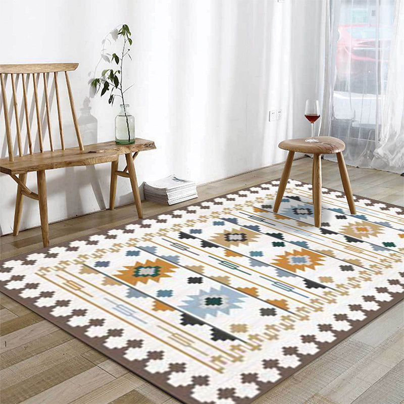 BowLift | Southwest geometric printed carpet blue and brown polyester rug machine washable non-slip doormat for living room