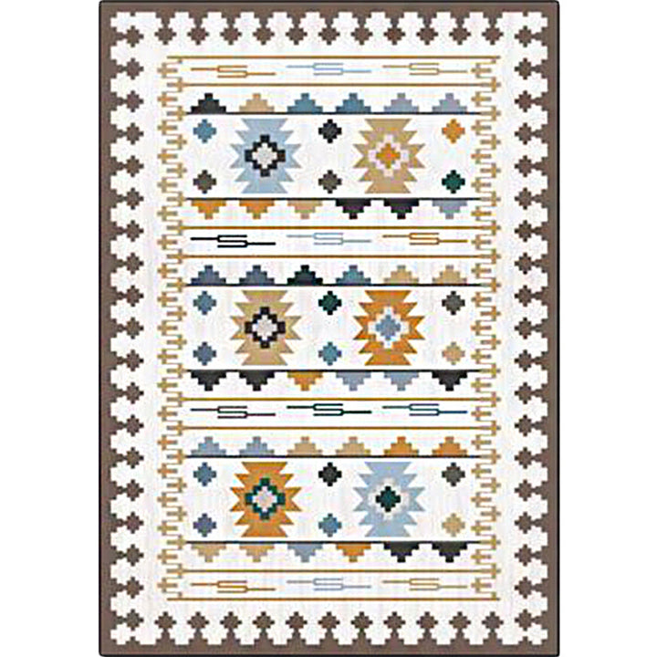 BowLift | Southwest geometric printed carpet blue and brown polyester rug machine washable non-slip doormat for living room
