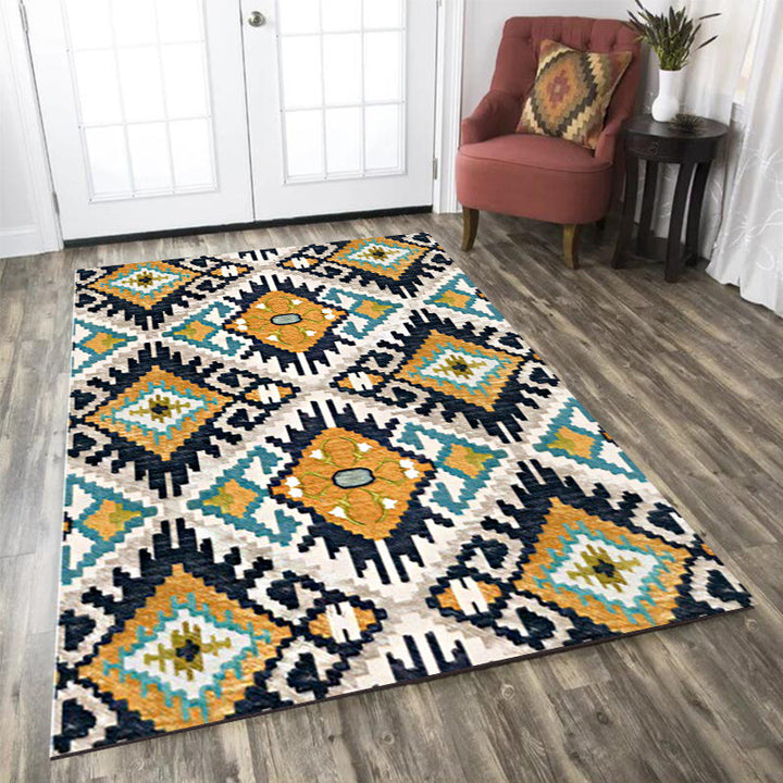 BowLift | Yellow and black Persian carpet polyester checked pattern washable carpet non-slip backing carpet for living room