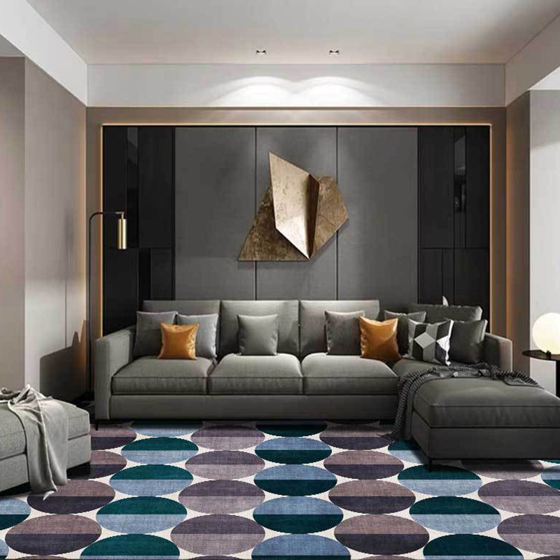 Blue and gray modern rug polyester geometric pattern rug washable non-slip backing rug for the living room | Bowlift