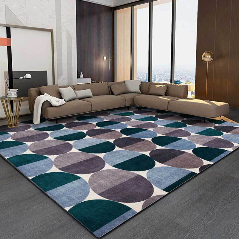 Blue and gray modern rug polyester geometric pattern rug washable non-slip backing rug for the living room | Bowlift