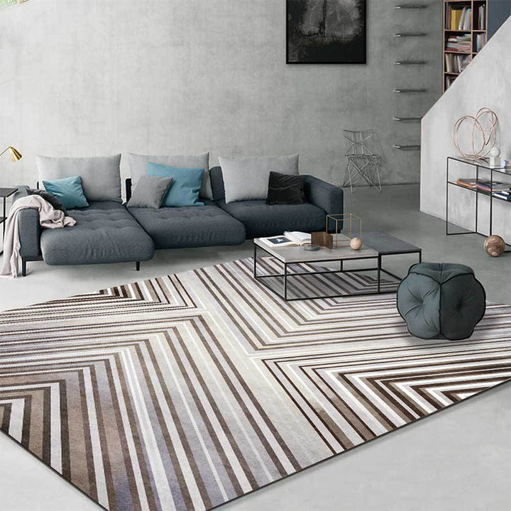 Gray contemporary rug polyester striped pattern rug washable non-slip backing rug for the living room | Bowlift