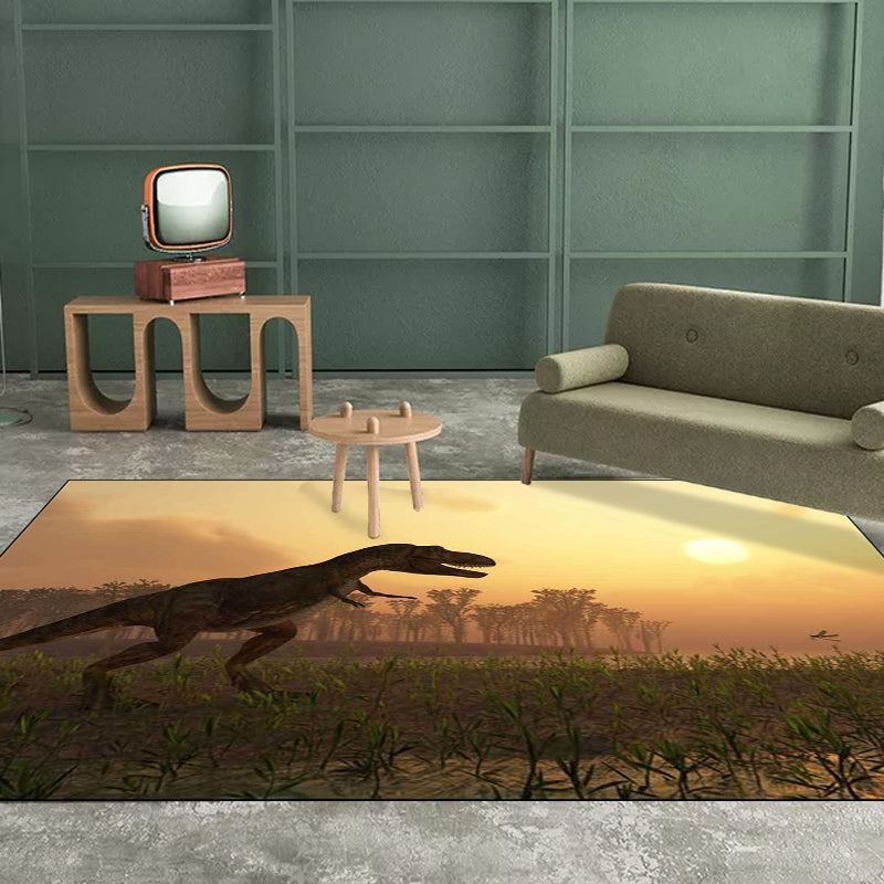 Modern dinosaur pattern carpet brown polyester carpet machine washable non-slip area rug for the bedroom | Bowlift