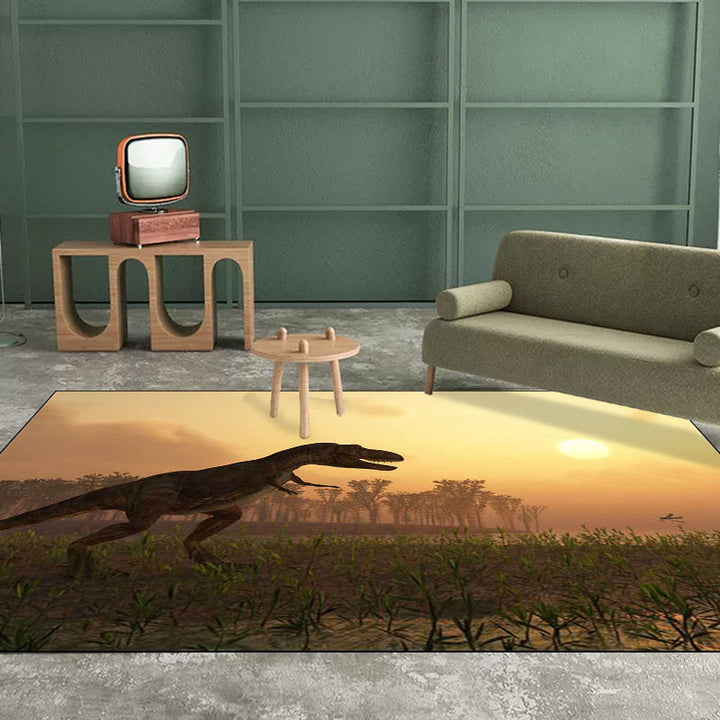 Modern dinosaur pattern carpet brown polyester carpet machine washable non-slip area rug for the bedroom | Bowlift