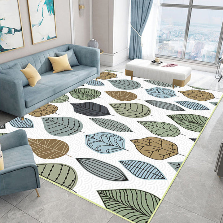 Stylish leaf pattern rug white multicolored Northern European rug polyester washable non-slip back rug for the living room | Bowlift