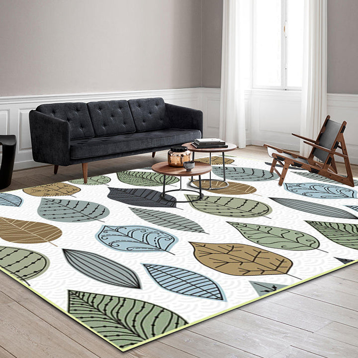 Stylish leaf pattern rug white multicolored Northern European rug polyester washable non-slip back rug for the living room | Bowlift