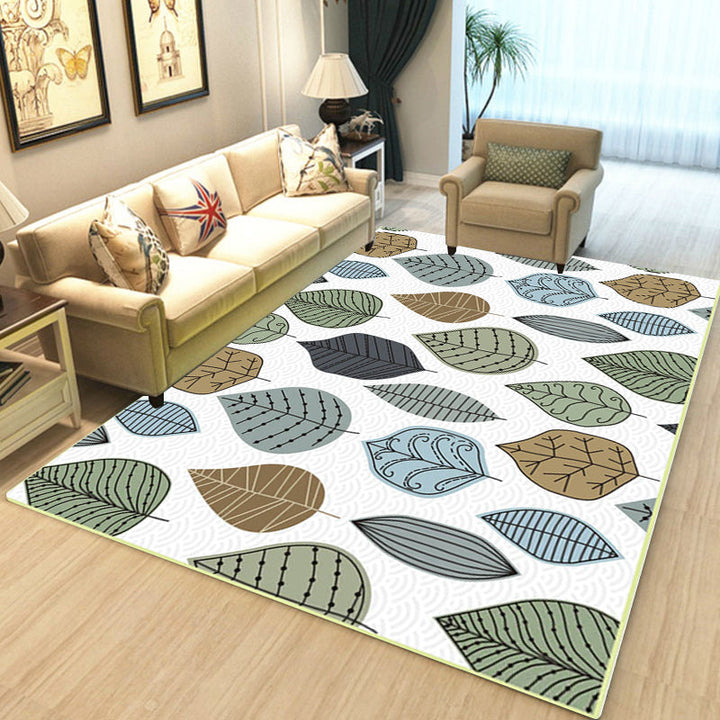 Stylish leaf pattern rug white multicolored Northern European rug polyester washable non-slip back rug for the living room | Bowlift