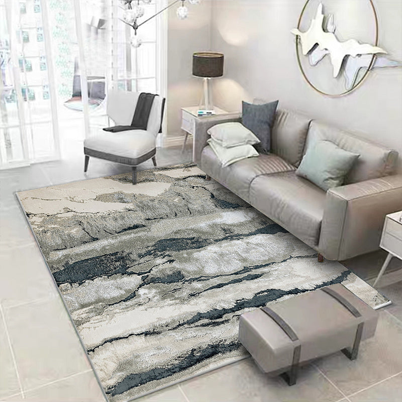 BowLift | Gray Oriental Carpet Polyester Ink Wash Painting Pattern Carpet Washable Non-Slip Base Carpet for Living Room