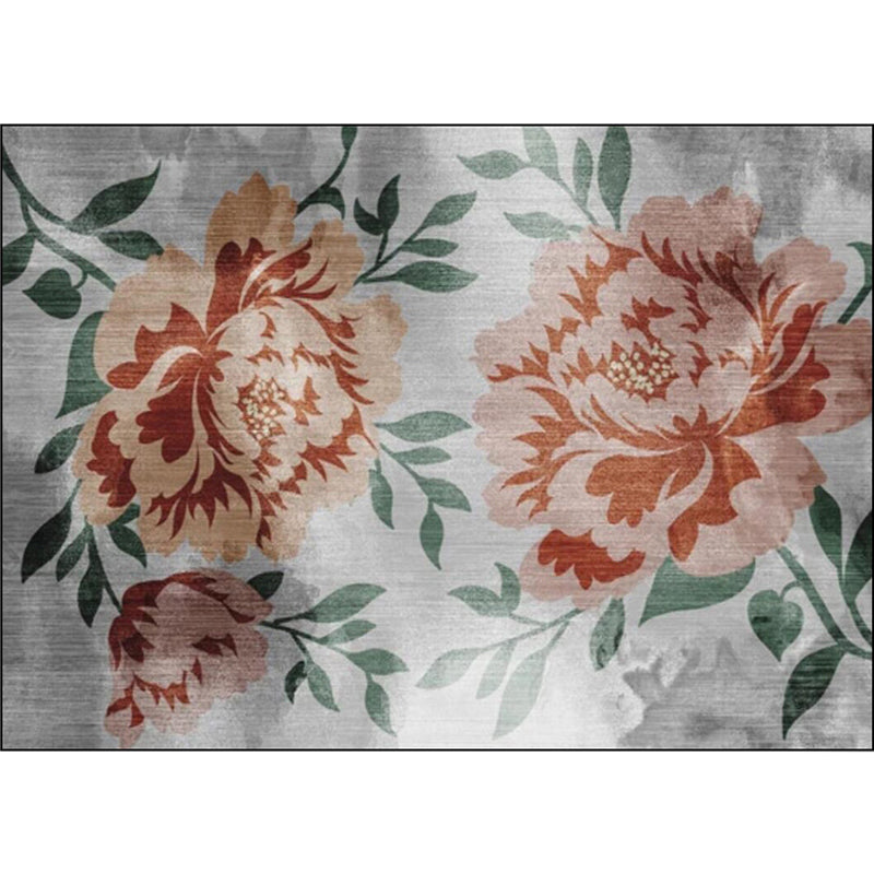 BowLift | Gray and Red Eastern Carpet Polyester Flower and Leaf Pattern Carpet Washable Non-Slip Rug for Bedroom