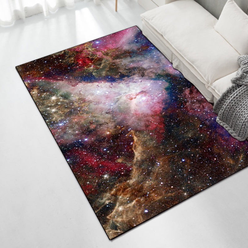 Pink and Brown Bedroom Rug Modern Space Nebula Pattern Rug Polyester Pet-Friendly Rug | Bowlift