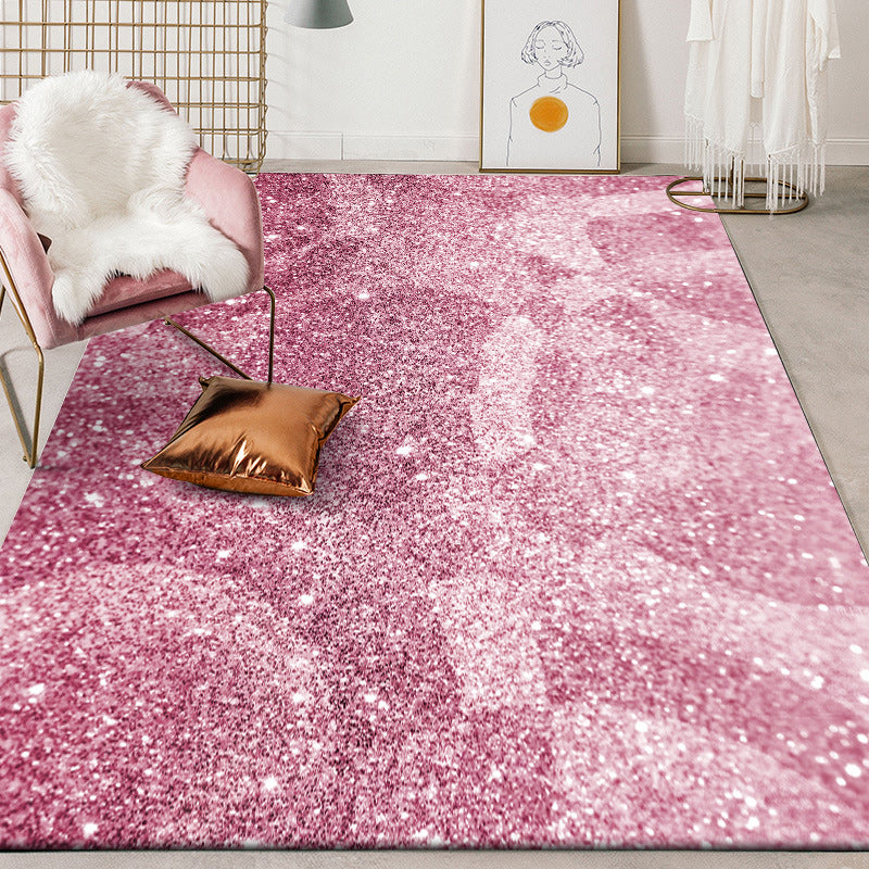 Pink Bedroom Carpet Modern Sparkling Pattern Carpet Polyester Pet-Friendly Stain-Resistant Carpet | Bowlift
