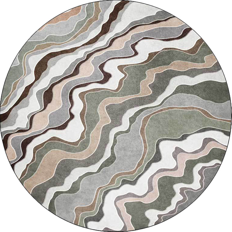 Casual swirl line pattern rug green multicolor polyester rug machine washable non-slip rug for bedroom | Bowlift